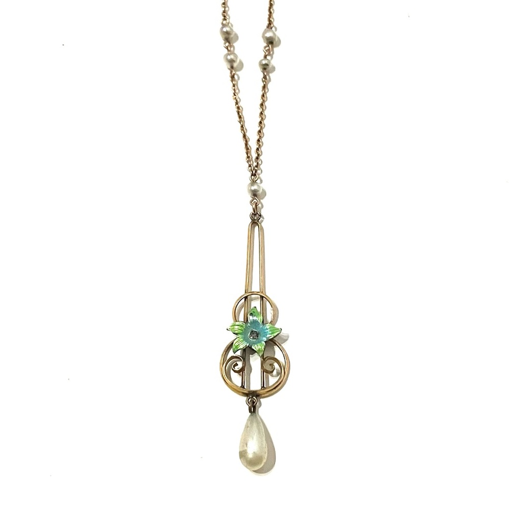 Vintage Filigree Faux Pearl Gold Tone Necklace